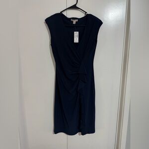 Dressbarn Navy Ruched Wrap Midi Dress
